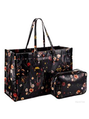 Floral PVC Tote Set with Zipper Pouch Waterproof